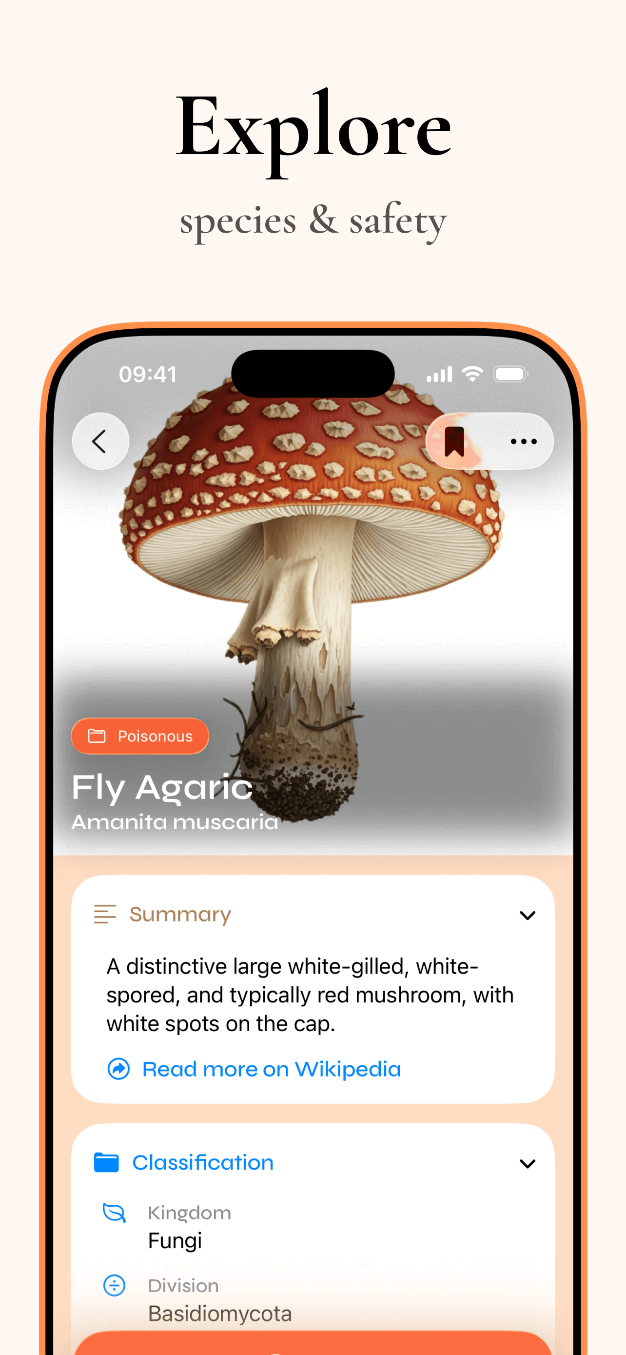 Detailed species information display for identified mushrooms